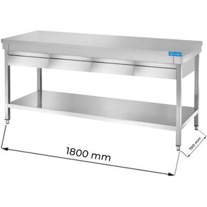 Tavolo aperto in acciaio inox con 2 cassetti orizzontali con ripiano senza alzatina L1800xP700xH850 mm linea premium