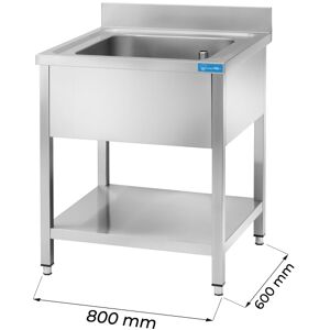 Lavello aperto in acciaio inox con 1 vasca L800xP600xH850 mm linea basic