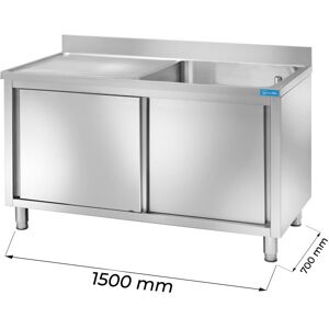 Lavello armadiato in acciaio inox con 1 vasca e gocciolatoio a sinistra L1500xP700xH850 mm linea basic