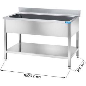 Lavello aperto in acciaio inox con 1 vasca L1600xP600xH850 mm linea basic