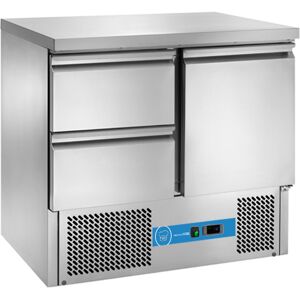 Saladette a refrigerazione ventilata con n° 1 porta + n° 2 cassetti e piano in acciaio inox temp da +2°C a +8°C
