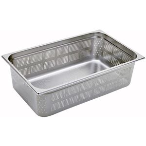 Bacinella in acciaio inox formato GN 1/1 con fondo e lati forati altezza 150 mm