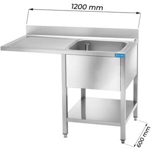 Lavello aperto in acciaio inox con vano per lavastoviglie con 1 vasca e gocciolatoio a sinistra L1200xP600xH850 mm linea basic