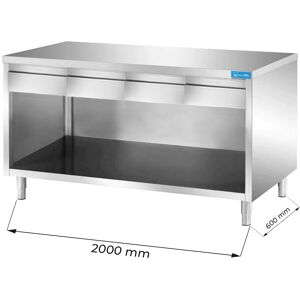 Tavolo a giorno in acciaio inox con 4 cassetti orizzontali senza alzatina L2000xP600xH850 mm linea basic