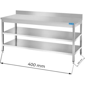 Tavolo aperto in acciaio inox con 2 ripiani con alzatina L400xP600xH850 mm linea basic