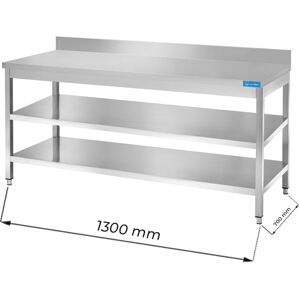 Tavolo aperto in acciaio inox con 2 ripiani con alzatina L1300xP700xH850 mm linea basic