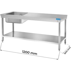 Tavolo aperto in acciaio inox con vasca a sinistra con ripiano senza alzatina L1200xP600xH850 mm linea basic