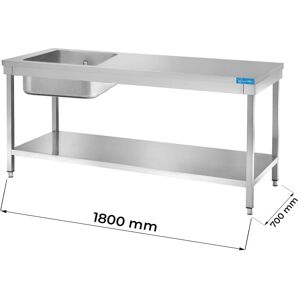 Tavolo aperto in acciaio inox con vasca a sinistra con ripiano senza alzatina L1800xP700xH850 mm linea premium