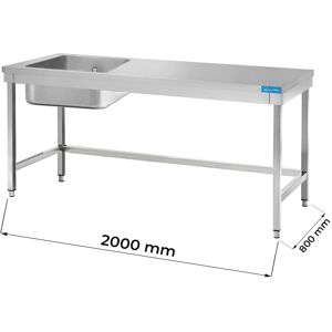 Tavolo aperto in acciaio inox con vasca a sinistra senza ripiano senza alzatina L2000xP800xH850 mm linea premium
