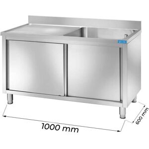Lavello armadiato in acciaio inox con 1 vasca e gocciolatoio a sinistra L1000xP600xH850 mm linea premium