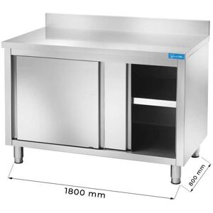 Tavolo armadiato in acciaio inox con alzatina L1800xP800xH850 mm linea premium