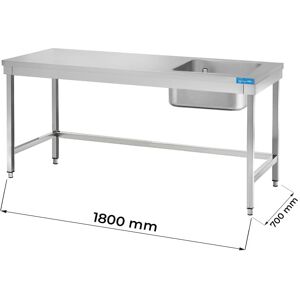 Tavolo aperto in acciaio inox con vasca a destra senza ripiano senza alzatina L1800xP700xH850 mm linea premium