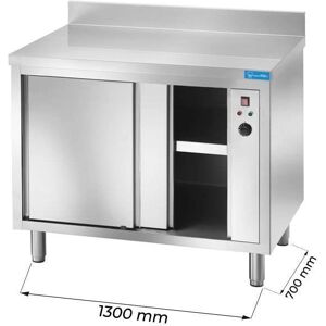 Tavolo armadiato riscaldato in acciaio inox con alzatina L1300xP700xH850 mm linea basic