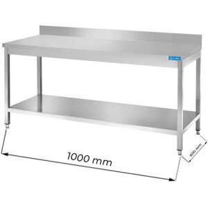 Tavolo aperto in acciaio inox con ripiano con alzatina L1000xP600xH850 mm linea basic