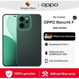 Oppo Smartphone Reno14 F 5G Schermo AMOLED da 6,57" a 120 Hz Snapdragon 6 Gen 1, batteria da 6000 mAh Fotocamera principale da 50 MP, eSIM, Wi-Fi 5, NFC, GPS, GLONASS, Bluetooth 5.1 Luminous Green