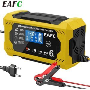 EAFC Caricabatteria per auto 6A 12V Dispositivo di ricarica per batteria per auto e moto Batteria al piombo Display LCD per riparazione intelligente Yellow