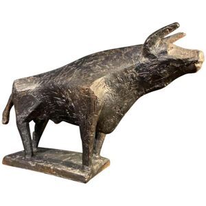 Scultura animale di toro brutalista in gres smaltato di Mario Peruggini, anni '60