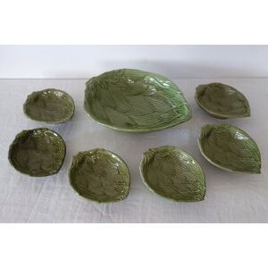 Ciotola per insalata + 6 ciotole vintage in terracotta verde carciofo degli anni '70