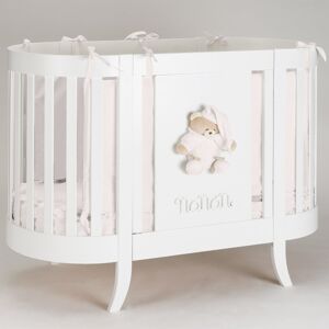nanan 12401r Culla Neonato Primi Mesi In Legno Ovale Colore Bianco Orsetto Rosa - Puccio