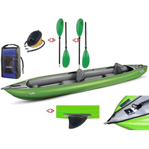 Gumotex Canoa Gonfiabile Solar Verde Con Pinna 045383-G (1c/11c) + 2 Pagaie Touring-2 Div. In 2 Parti + Pompa
