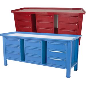Banco da lavoro SOGI 2 m con piano in acciaio portata 1000 kg + 3 armadi a 3 cassetti - blu/rosso