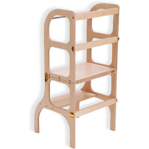 Ette Tete Torre Montessoriana Convertibile Step'n'Sit Legno Naturale Naturale con Cinghie Oro