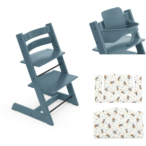 Stokke Promo Tripp Trapp con Cuscino e Baby Set Fjord Blue - Mickey Celebration