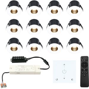 HOFTRONIC™ 12x Betty witte LED Inbouwspots complete set met muurdimmer - 12V - 3 Watt - Veranda verlichting - voor buiten - 2700K warm wit