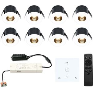HOFTRONIC™ 8x Betty witte LED Inbouwspots complete set met muurdimmer - 12V - 3 Watt - Veranda verlichting - voor buiten - 2700K warm wit