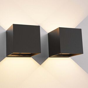 HOFTRONIC™ 2-pack - Kansas wandlamp op batterijen - Zwart - IP44 Binnen & buiten - 3000K warmwit licht - Up & Down - USB oplaadbare wandlamp - grote accu - Incl. Bewegingssensor