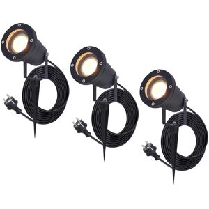 HOFTRONIC Set van 3 Sydney LED prikspots - GU10 4 Watt 345 lumen - Dimbaar - Kantelbaar - 2700K warm wit - IP65 Waterdicht - 1.5m kabel met EU-stekker - Zwart