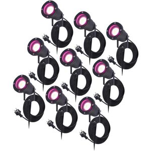 HOFTRONIC SMART Set van 9 Sydney Smart prikspots - RGBWW - Wifi + Bluetooth - 5,5 Watt 345 lumen - IP65 Waterdicht - 1,5m netsnoer - Bestuurbaar via app - Google Home, Amazon Alexa en Siri - Zwart - Tuinspots