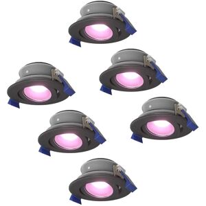 HOFTRONIC SMART Set van 6 Lima smart inbouwspots - Wifi + Bluetooth - RGBWW - GU10 5,5 Watt 345 Lumen - Kantelbaar - Google Home, Amazon Alexa en Siri - IP65 Waterdicht - Zwart - Bestuurbaar via app en stem