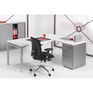 ABC Kantoormeubelen 4-Poots hoekbureau met ladenblok Kubus 180 x160cm Ladeblok 4 lades met pennenlade bladkleur Licht Eiken framekleur Aluminium (RAL9