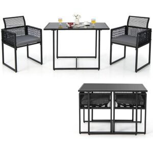 Coast Terrasmeubelset - 3-Delig - Tafel 108x60x72 cm met Inklapbare Rugleuning - Zwart (2 stuks)