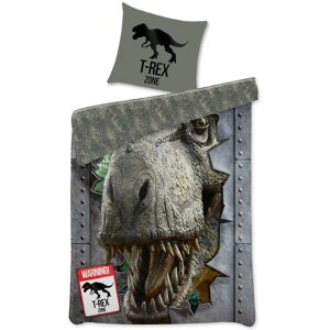 Licens Sengetøy med dinosaurmotiv - 140x200 cm - T-rex - Dynetrekk med 2 i 1 design - Dino sengetøy i 100% bomull