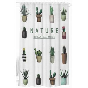Home-tex Dusjforheng - 180x180 cm - Hvit med planter - Klar til oppheng