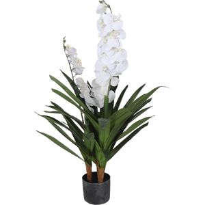 Home-tex Kunstig orkidé - 90 cm - 2-grenet - Hvite blomster - Kunstig blomst i sort potte