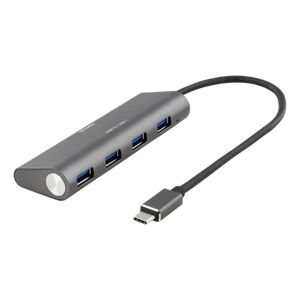 Deltaco 4-Porters Usb-Hub, 18w 3,6a, Usb 3.1 Gen1, 1xusb-C Ha, 4xusb-A Ho, Gl3520 Chipset, Aluminium, Svart