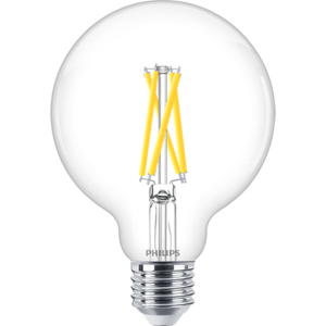 Philips 5,9W globe dimbar LED filament warmglow 95 mm (60W) RA90 - Hvit