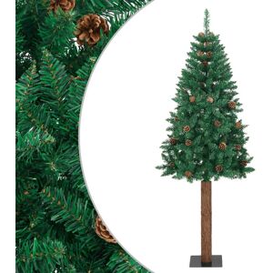vidaXL Slankt juletre med ekte tre og furukongler grønn 210 cm PVC
