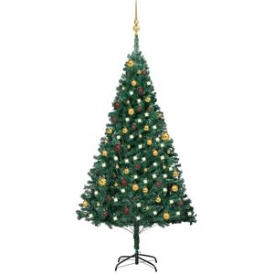 vidaXL Forhåndsbelyst kunstig juletre med kulesett grønn 180 cm PVC