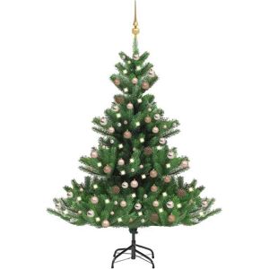 vidaXL Nordmann kunstig juletre med LED og kulesett gran grønn 210 cm