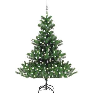 vidaXL Nordmann kunstig juletre med LED og kulesett gran grønn 210 cm
