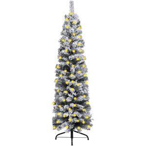 vidaXL Slankt forhåndsbelyst juletre med flokket snø grønn 240 cm PVC