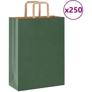 vidaXL Papirposer 250 stk med håndtak grønn 26x12x35 cm