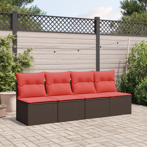 vidaXL Hagesofa med puter 4-seters brun polyrotting