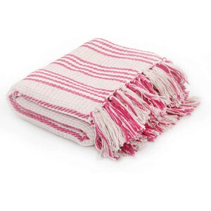 vidaXL Pledd bomull stripetmønster 220x250 cm rosa og hvit