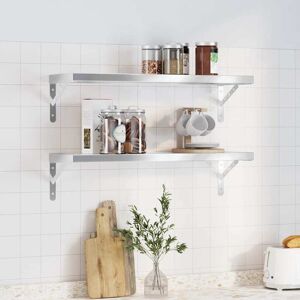 vidaXL Vegghyller 2 stk 75x23,5 cm sølv rustfritt stål