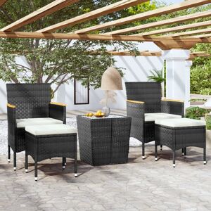 vidaXL Hagebistrosett 5 deler polyrotting og herdet glass svart